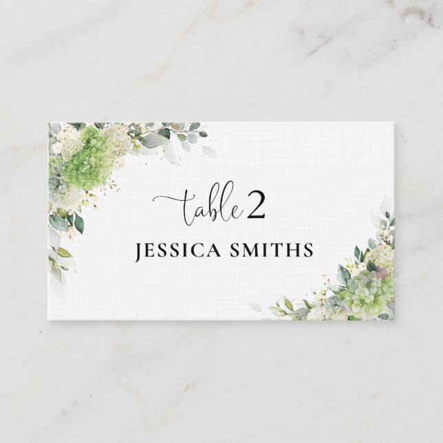 Green Hydrangeas Wedding Folded Place Card (Front)