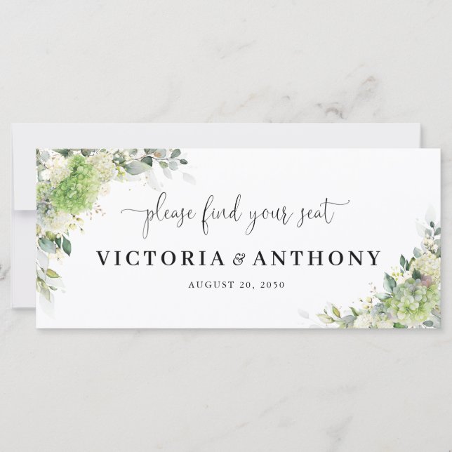 Green Hydrangeas Wedding Head Table Sign (Front)