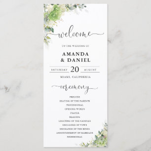 Green Hydrangeas Wedding Program Programme