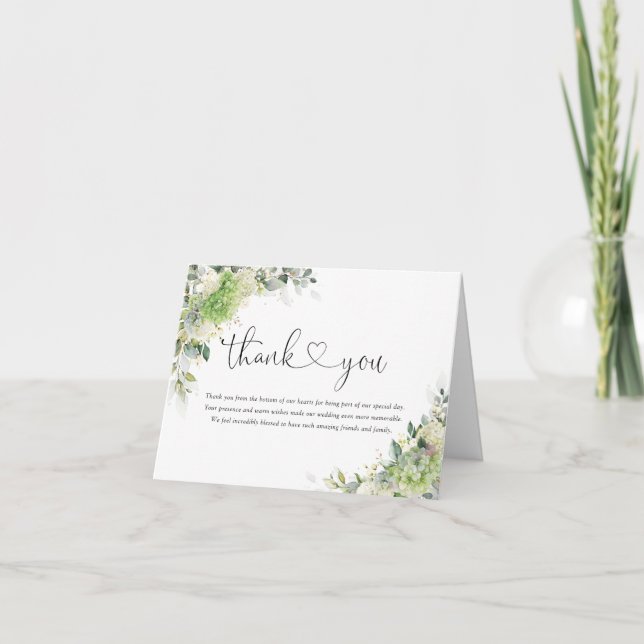 Green Hydrangeas Wedding Thank You Card (Front)