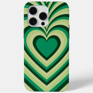 Green Hypnotic Heart Love Pattern iPhone 15 Pro Max Case