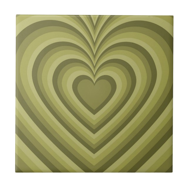 Green Hypnotic Heart Love Pattern Ceramic Tile (Front)