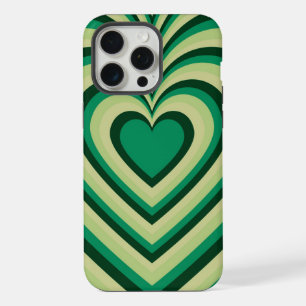 Green Hypnotic Heart Love Pattern iPhone 15 Pro Max Case