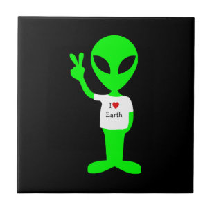 Green "I Love Earth" Alien Tile