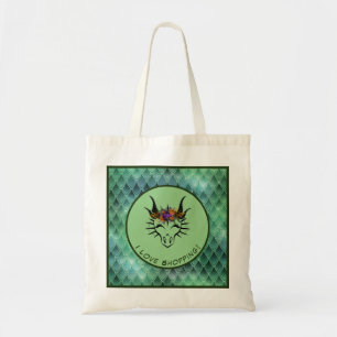 Green I Love Shopping Dragon Head & Scales Tote Bag