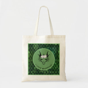 Green I Love Shopping Dragon Head & Scales Tote Bag