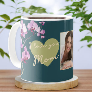 Green I Love You Mom Floral Mother's Day Photo Coffee Mug