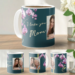 Green I Love You Mom Floral Mother's Day Photo Coffee Mug