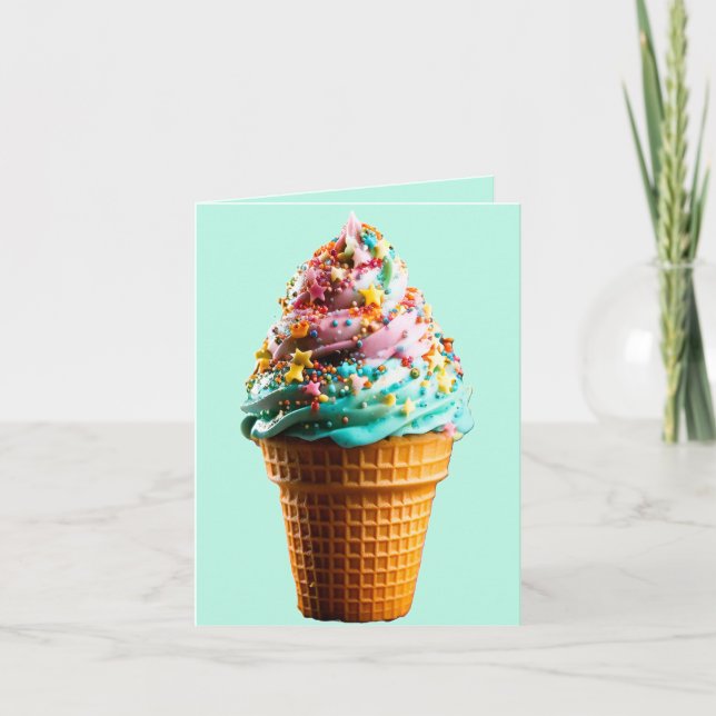 Green Ice Cream Cone  Thank You Card (Front)