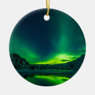 Green Iceland northern lights Ceramic Tree Decoration