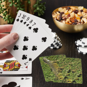 Green Iguana Lizard in Grass Playing Cards