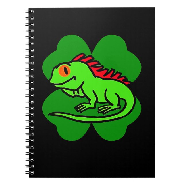 Green Iguana with four leaf clover Notebook (Front)