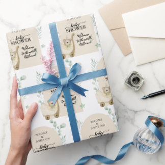 Green Illustrated Baby Shower Personalised Wrapping Paper