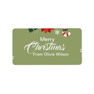 Green Illustrated Christmas  Label