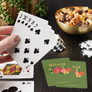 Green Illustrated Flower Custom Name Playing Cards