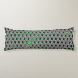 Green image under grey plaques, oblong squares? body cushion