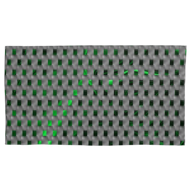 Green image under grey plaques, oblong squares. pillowcase (Front-Left)