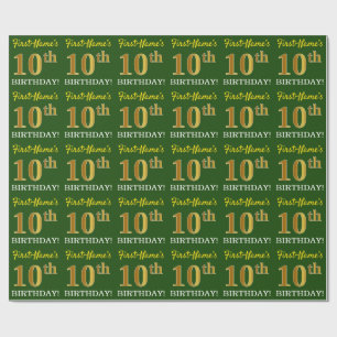 Green, Imitation Gold Look "10th BIRTHDAY" Wrapping Paper