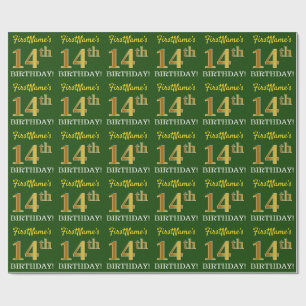 Green, Imitation Gold Look "14th BIRTHDAY" Wrapping Paper
