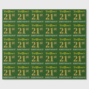 Green, Imitation Gold Look "21st BIRTHDAY" Wrapping Paper