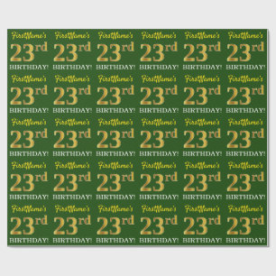 Green, Imitation Gold Look "23rd BIRTHDAY" Wrapping Paper