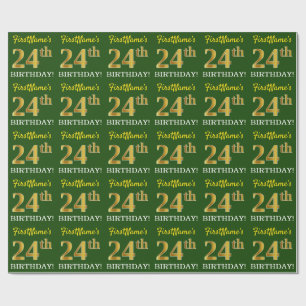 Green, Imitation Gold Look "24th BIRTHDAY" Wrapping Paper
