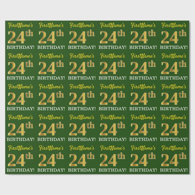 Green, Imitation Gold Look "24th BIRTHDAY" Wrapping Paper (Flat)