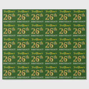 Green, Imitation Gold Look "26th BIRTHDAY" Wrapping Paper