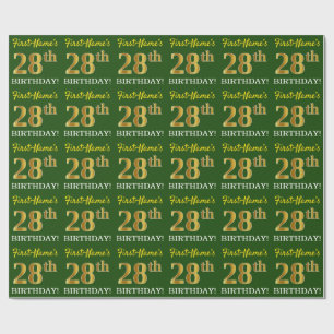 Green, Imitation Gold Look "28th BIRTHDAY" Wrapping Paper