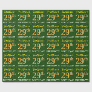 Green, Imitation Gold Look "29th BIRTHDAY" Wrapping Paper