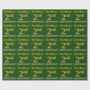 Green, Imitation Gold Look "2nd BIRTHDAY" Wrapping Paper
