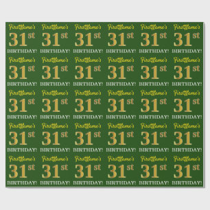 Green, Imitation Gold Look "31st BIRTHDAY" Wrapping Paper
