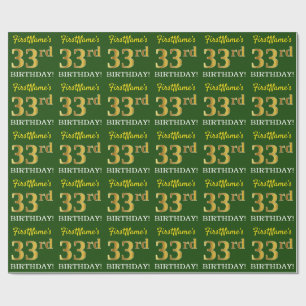 Green, Imitation Gold Look "33rd BIRTHDAY" Wrapping Paper
