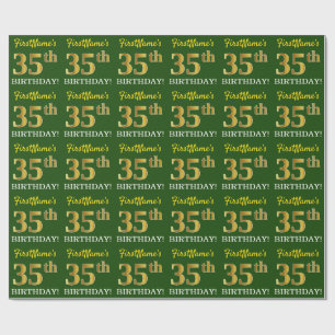 Green, Imitation Gold Look "35th BIRTHDAY" Wrapping Paper