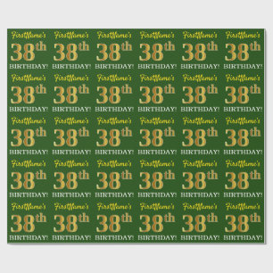 Green, Imitation Gold Look "38th BIRTHDAY" Wrapping Paper