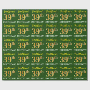 Green, Imitation Gold Look "39th BIRTHDAY" Wrapping Paper