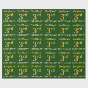Green, Imitation Gold Look "3rd BIRTHDAY" Wrapping Paper