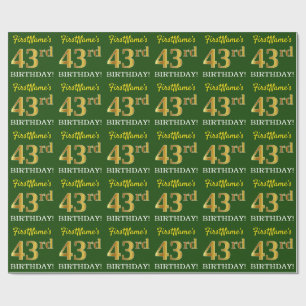 Green, Imitation Gold Look "43rd BIRTHDAY" Wrapping Paper