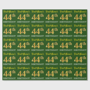 Green, Imitation Gold Look "44th BIRTHDAY" Wrapping Paper