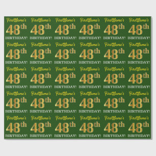 Green, Imitation Gold Look "48th BIRTHDAY" Wrapping Paper