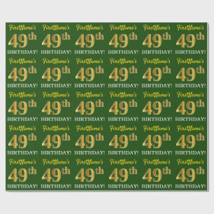 Green, Imitation Gold Look "49th BIRTHDAY" Wrapping Paper