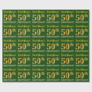 Green, Imitation Gold Look "50th BIRTHDAY" Wrapping Paper