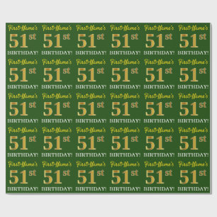 Green, Imitation Gold Look "51st BIRTHDAY" Wrapping Paper