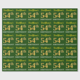 Green, Imitation Gold Look "54th BIRTHDAY" Wrapping Paper