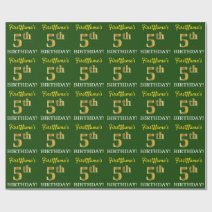 Green, Imitation Gold Look "5th BIRTHDAY" Wrapping Paper