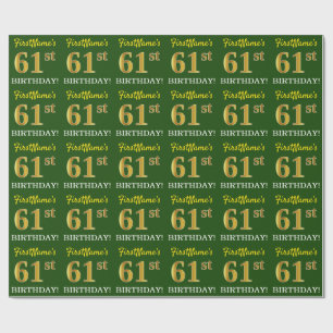 Green, Imitation Gold Look "61st BIRTHDAY" Wrapping Paper