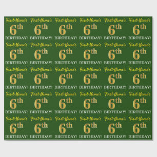 Green, Imitation Gold Look "6th BIRTHDAY" Wrapping Paper