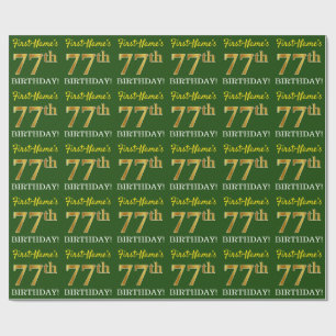 Green, Imitation Gold Look "77th BIRTHDAY" Wrapping Paper