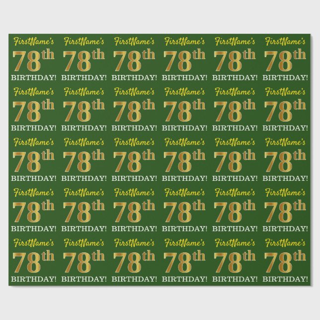 Green, Imitation Gold Look "78th BIRTHDAY" Wrapping Paper (Flat)