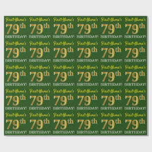 Green, Imitation Gold Look "79th BIRTHDAY" Wrapping Paper